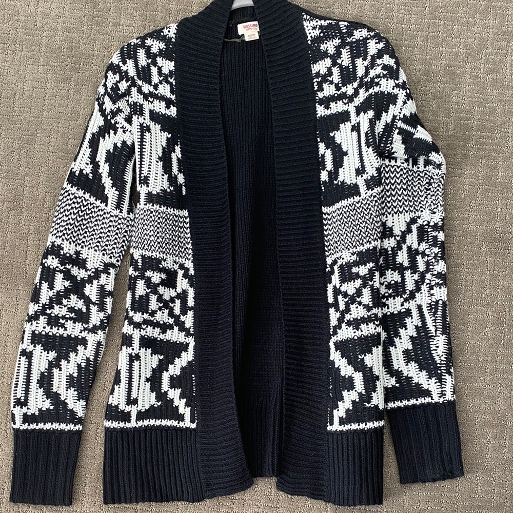 Black And White Open-Front Patterned Cardigan - image 2